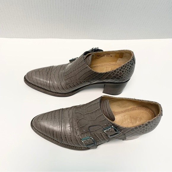 THE OFF OF ANGELA SCOTT Navy Double Monk Strap Leather Sz 40 / 9.5 US Shoes - Picture 4 of 11